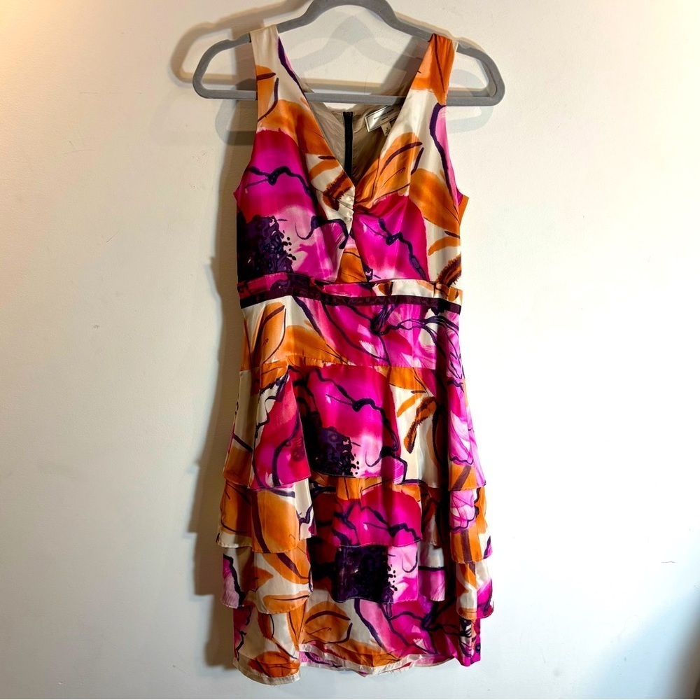 Moulinette Soeurs Sz 6 Floral Above the Knee Dress 100% Silk Tiered Ruffles